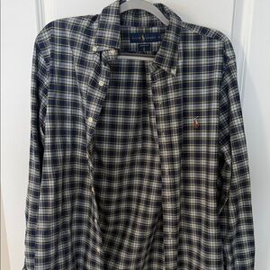 Ralph Lauren Men's Navy and Green Checkered Shirt
